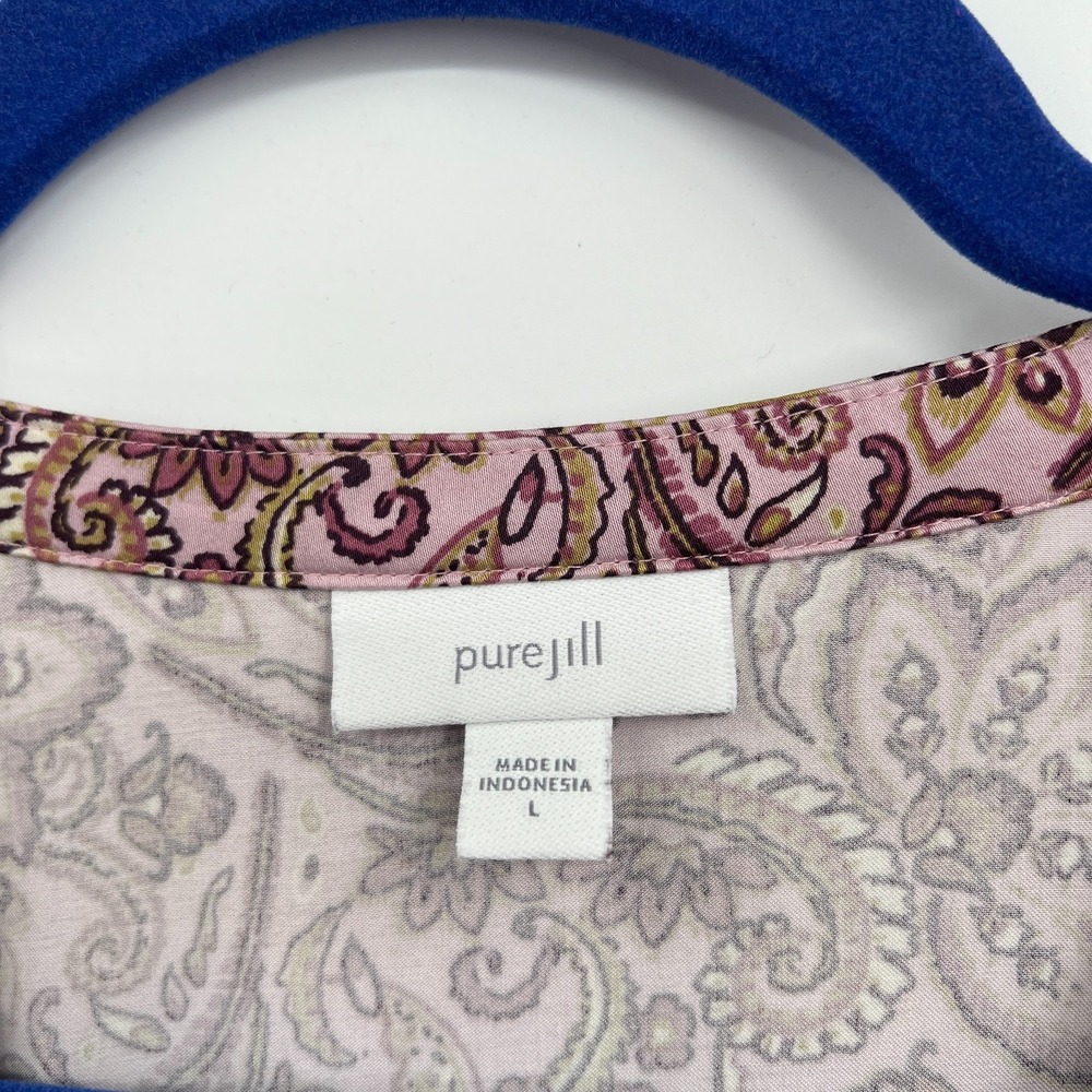 J. Jill Pure rayon popover blouse purple floral top boho classic paisley L - Picture 3 of 10